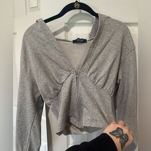 Cider Gray Zip-Up Cropped Hoodie